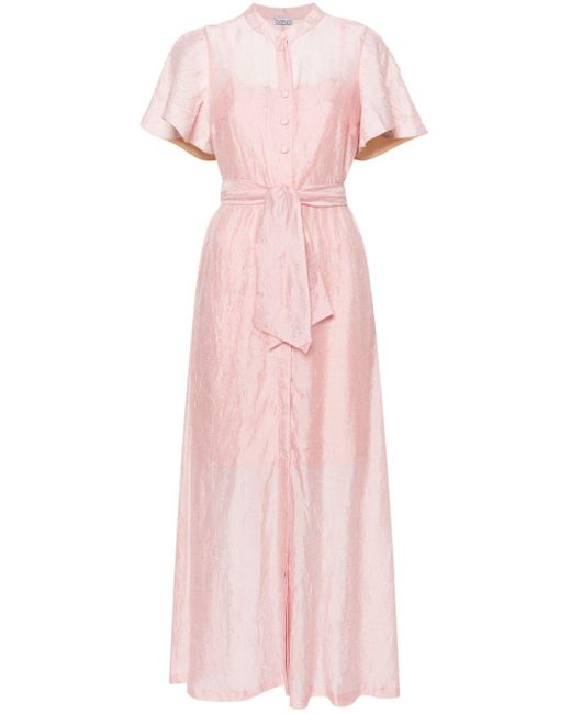 Baruni Pink Clematis Belted Maxi Dress