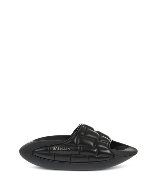 Balmain Black Quilted Leather Sandals for men