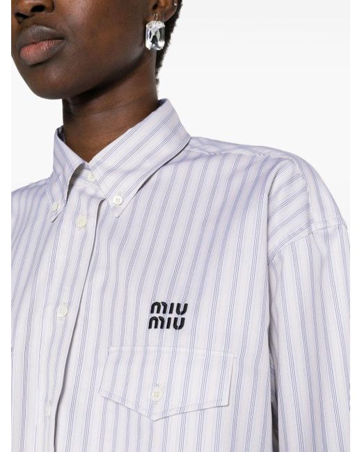 Camicia crop a righe di Miu Miu in White