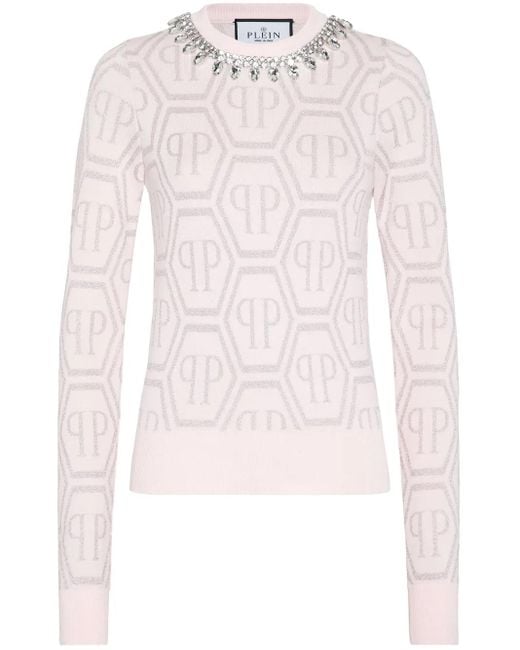 Philipp Plein Pink Monogram Crystal-Embellished Jumper