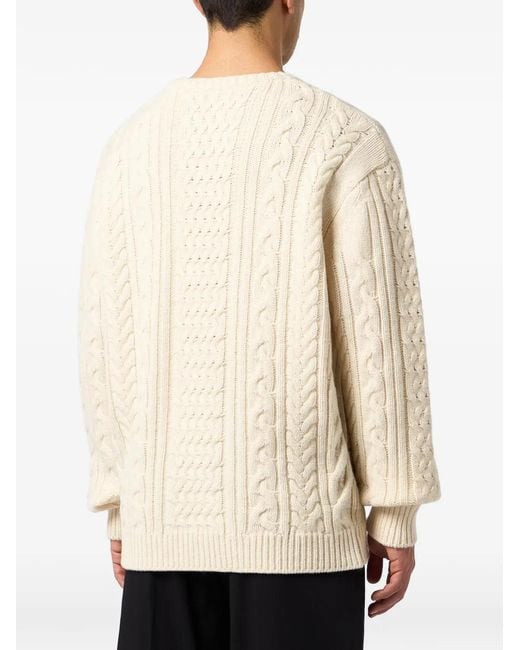 Philipp Plein White Plein Star Cable-Knit Sweater for men