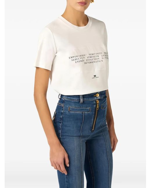 Elisabetta Franchi White Jersey T-Shirt With Embroidery And Print