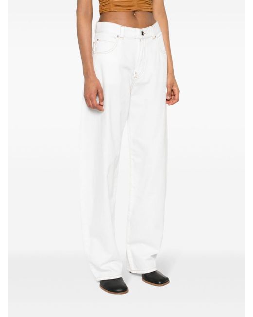 Pinko White Motif-embroidered Jeans