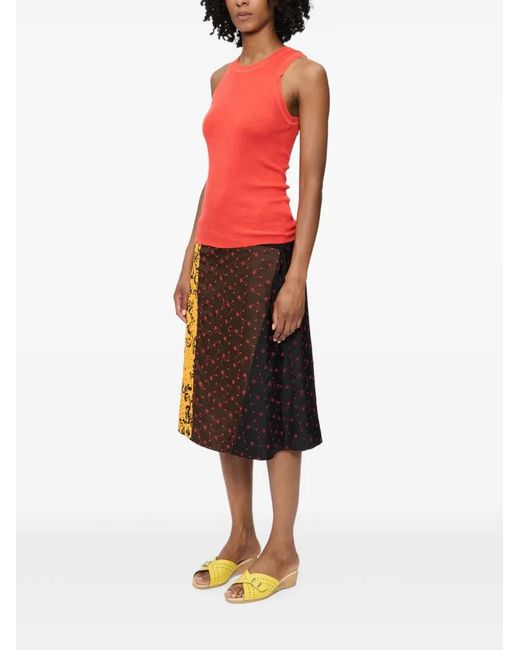 6397 Brown Scraps Patchwork Silk Midi Skirt