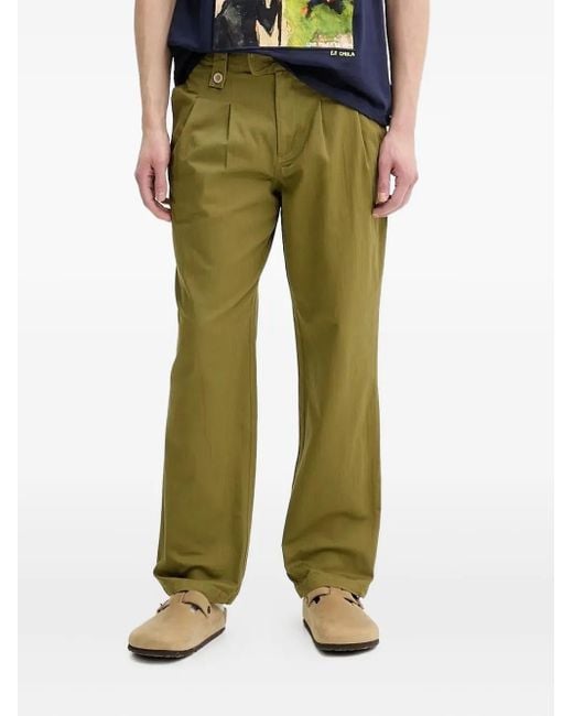 Desigual Green Pleated Pocketed Straight-Leg Trousers for men