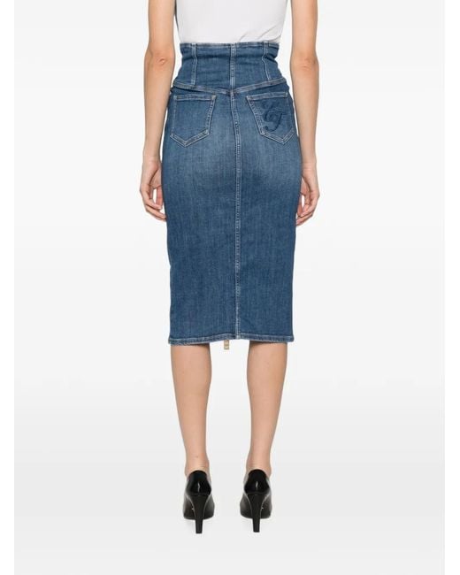 Elisabetta Franchi Blue Zip-Fastening High-Waisted Midi Skirt