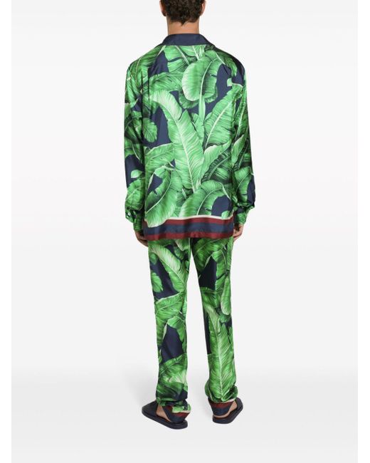 Dolce & Gabbana Green Banano Print Silk Lounge Trousers for men