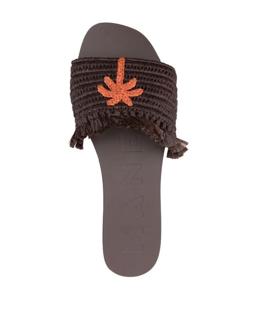 Manebí Brown Fringed Raffia Slides