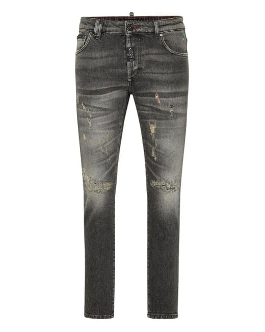 Philipp Plein Distressed Skinny Jeans in Grey for Men Lyst UK