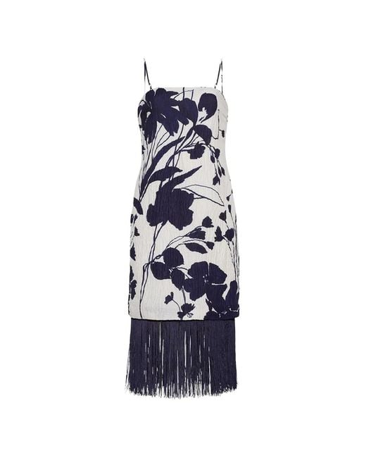 Cara Cara Blue Rita Floral-Print Fringe-Trim Midi Dress