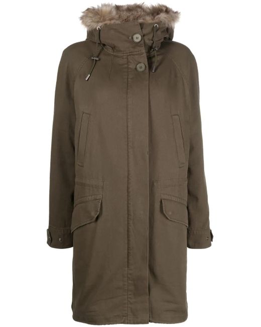 Yves Salomon Green Shearling-Trim Hooded Parka