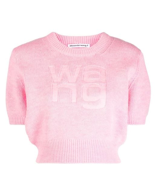 Alexander Wang Pink Logo-debossed Knitted T-shirt