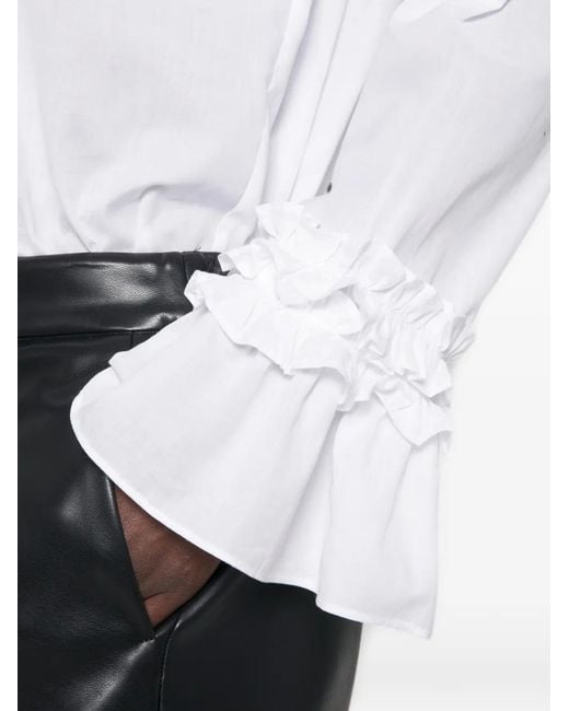 Max Mara White Ruffled-Cuff V-Neck Shirt