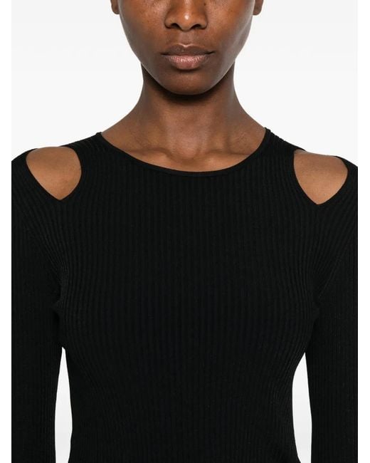 Roberto Collina Black Cut-Out Ribbed-Knit Top