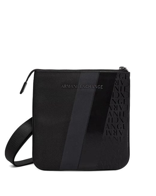 ARMANI EXCHANGE Black Logo-Plaque Messenger Bag for men