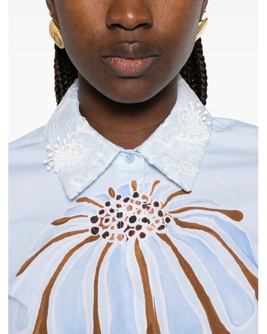Dorothee Schumacher White Floral-Print Embroidered-Collar Shirt
