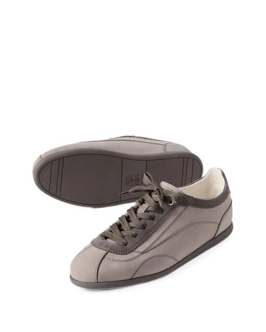 Brunello Cucinelli Gray Nubuck And Suede Sneakers With Slim Outsole for men