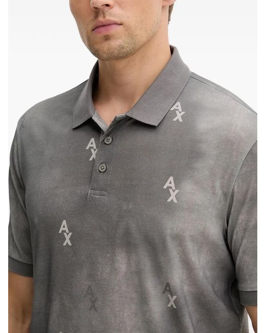 ARMANI EXCHANGE Gray Logo-Pattern Polo Shirt for men