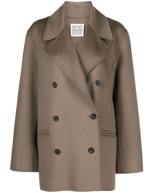 Totême  Brown Double-breasted Wool Coat