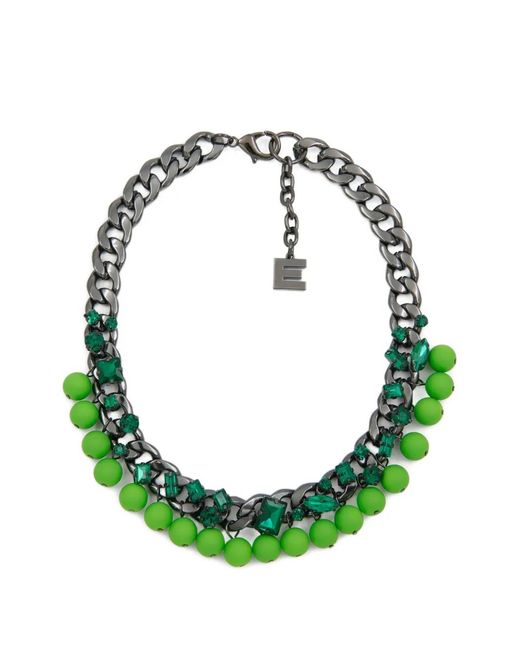 Essentiel Antwerp Green Rhinestone-Embellished Curb-Chain Necklace
