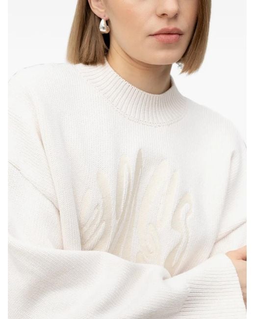 HUGO White Embroidered Crew-Neck Sweater