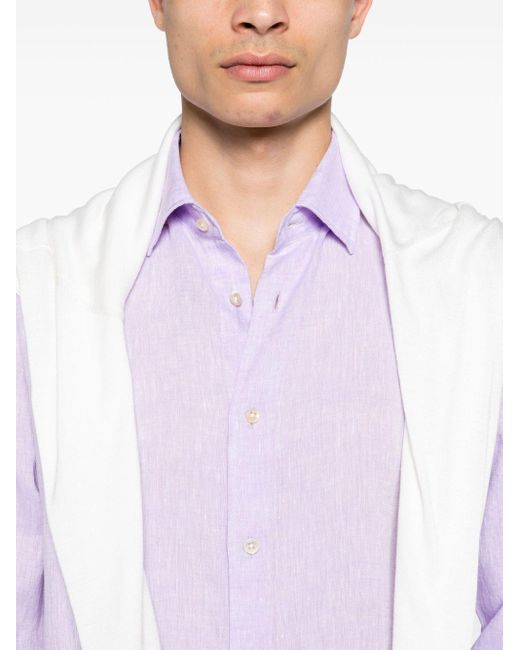 Glanshirt Langärmeliges Hemd aus Leinen in Purple für Herren