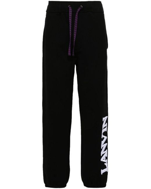 Lanvin Black Logo-embroidered Cotton Track Pants - Unisex - Cotton/polyester/silicone