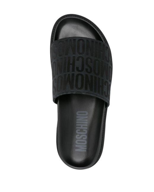 Moschino Satijnen Slippers Met Monogram Jacquard in het Black voor heren