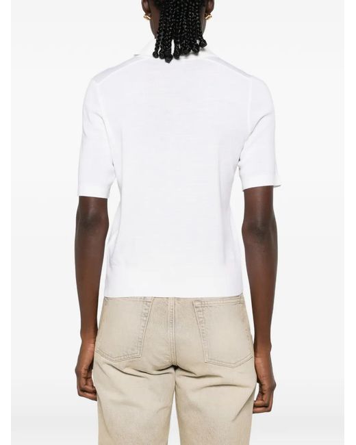 Burberry White Check-Trim Polo Top
