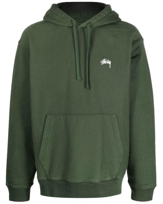 Stussy Green Logo-print Pullover Hoodie for men