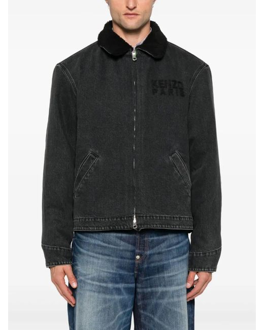 KENZO Black Sherpa-Collar Denim Jacket for men