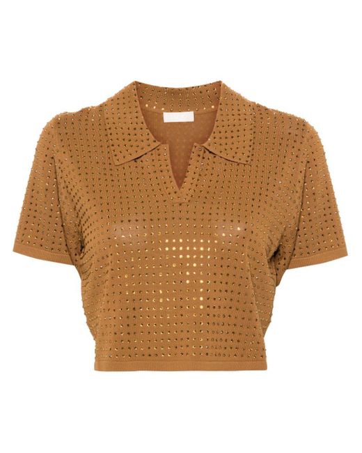 Liu Jo Brown Crystal-embellished Knitted Polo Top
