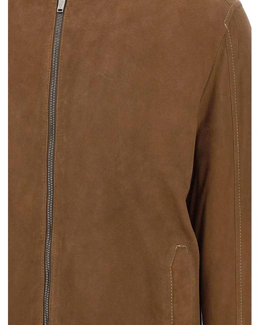 Volfagli Brown Libertà Camoscio Bomber Leather Jacket for men