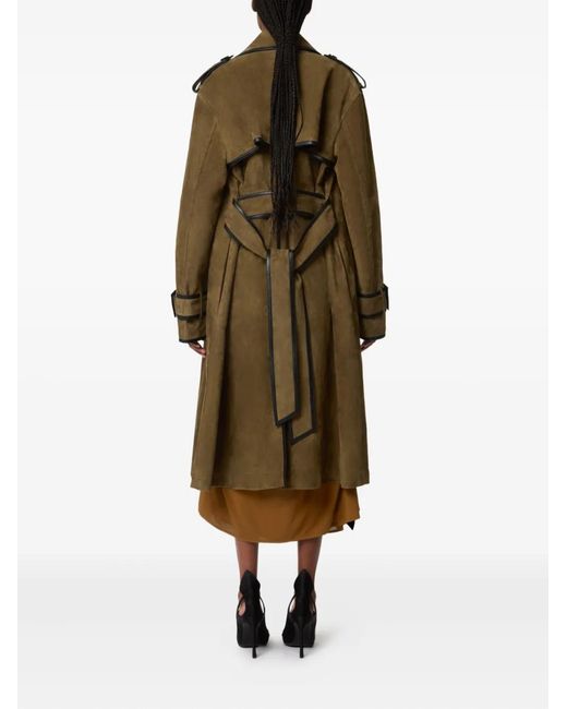 Nina Ricci Green Belted Leather-Trimmed Coat