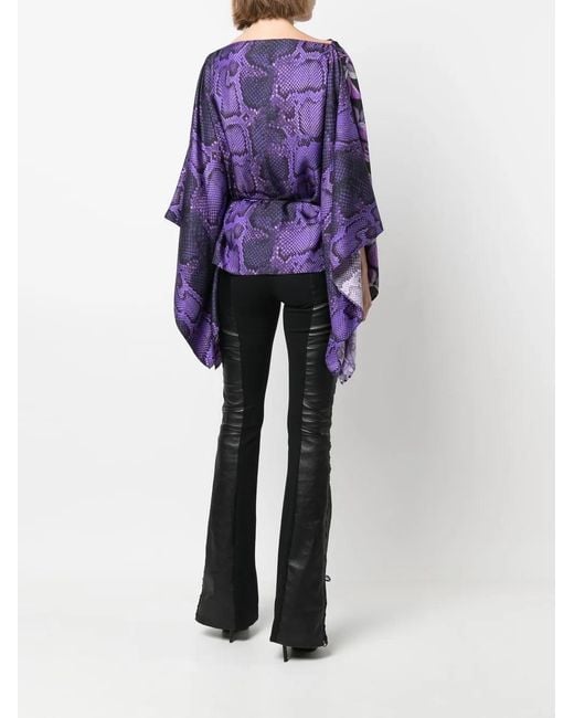 Roberto Cavalli Purple Rose-Print Silk Blouse