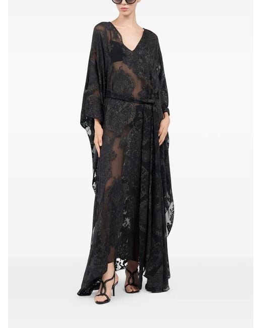 Roberto Cavalli Black Caftan À Col V À Motifs