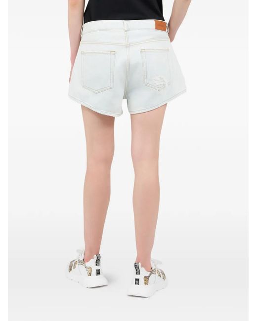 Roberto Cavalli White Distressed-Details Denim Shorts