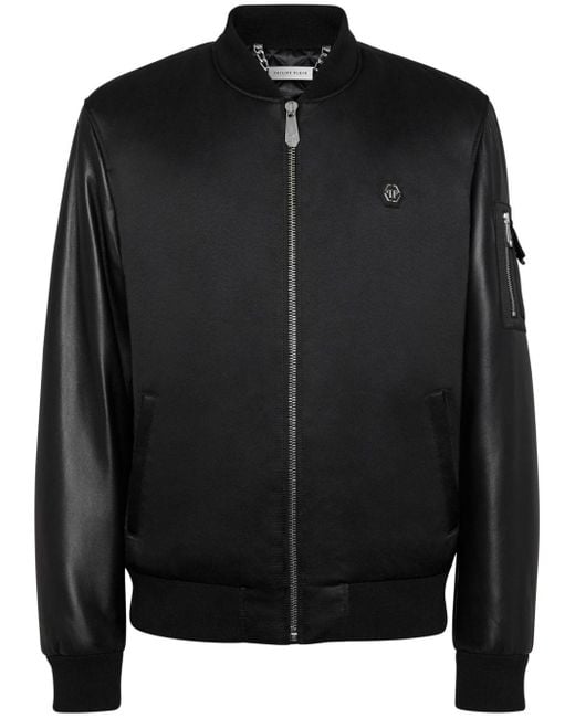 Philipp Plein Black Skull Panelled Bomber Jacket for men