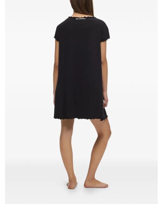 Karl Lagerfeld Black Robe De Pyjama Ikon Choupette En Coton À Nœud