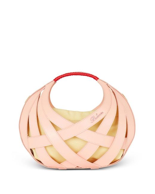 Balmain Pink Basketweave Leather Tote Bag