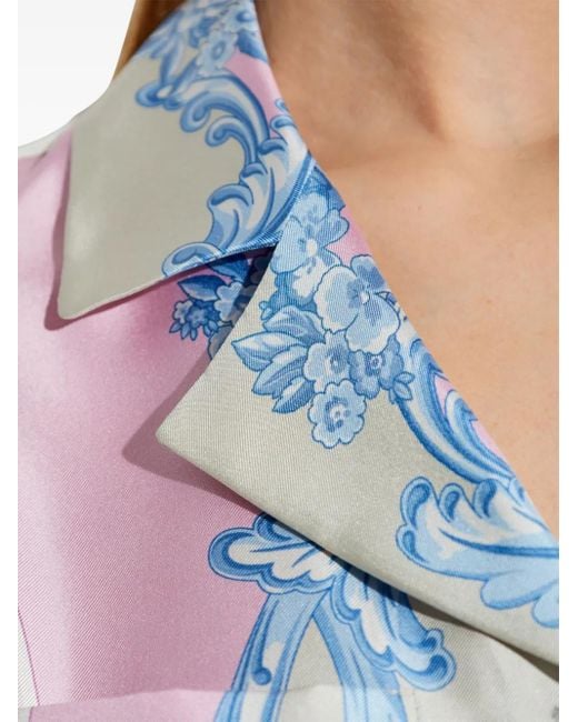 Versace Blue Silk Shirt With Medusa Cameo Print