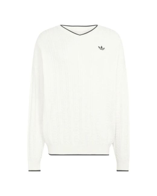 Adidas White Cable-Knit Crew-Neck Sweatshirt for men