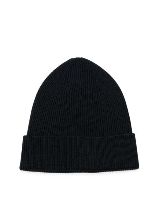 Moncler Black Logo-Patch Ribbed-Knit Beanie Hat for men
