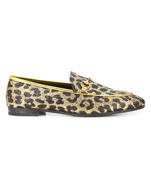 Gucci Metallic Jordaan Leopard Loafers