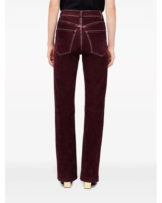 Rabanne Red High-Waist Straight-Leg Velvet Trousers