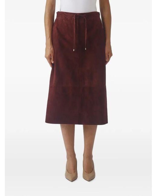 Max Mara Red Drawstring Suede Skirt