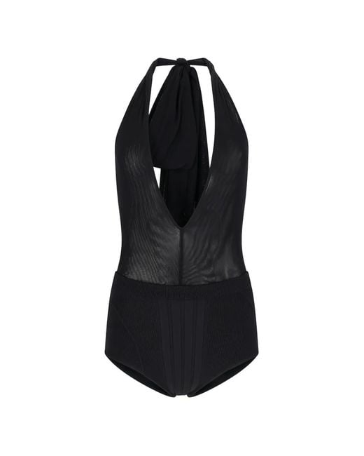 The Attico Black Halterneck Tulle Bodysuit