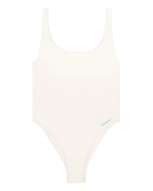 Sporty & Rich White Carla Logo-Print Swimsuit