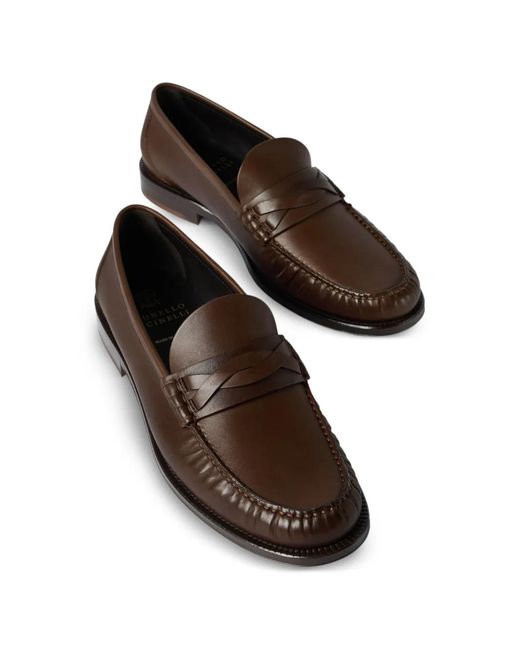 Brunello Cucinelli Brown Twisted Leather Loafers for men