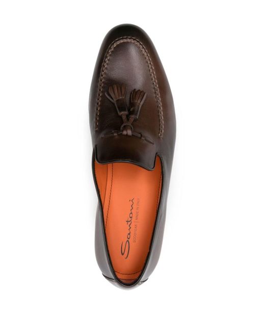 Santoni Brown Tassel-detail Leather Loafers for men